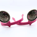 Handcrafted Barrel Racer Cowgirl Cuff featuring a detailed barrel racing horse and rider design with pink rhinestone accents on a western boot accessory.