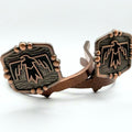 Handcrafted Black Thunderbird Cowgirl Cuff featuring a Southwestern thunderbird design, antique copper bead accents, and western styling for cowboy boots and jean hem protection.