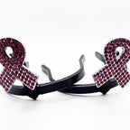 Breast cancer awareness ribbon Cowgirl Cuff featuring pink rhinestones and silver-tone detailing. Handcrafted western boot accessory designed to keep jean hems off the ground.