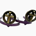 Bronze Cross Cowgirl Cuff on a purple boot accessory base featuring a raised bronze cross and engraved western details, designed for cowboy boots and western fashion.