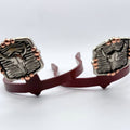 Buffalo Skull Cowgirl Cuff featuring an antique silver-tone western skull design with copper bead accents, handcrafted boot accessory that helps keep jean hems off the ground while adding western style.