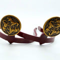 Celtic Horses Cowgirl Cuff featuring three intertwined horse silhouettes in antique gold knotwork design on a handcrafted western boot accessory that helps keep jean hems off the ground.