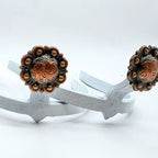 Copper Berry Cowgirl Cuff featuring engraved western concho design with raised berry accents and copper finish on a handcrafted boot accessory that helps keep jean hems off the ground.