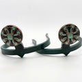 Copper engraved turquoise Cowgirl Cuff featuring western concho styling, turquoise enamel scrollwork, center turquoise accent, and handcrafted boot accessory design for cowboy boots.