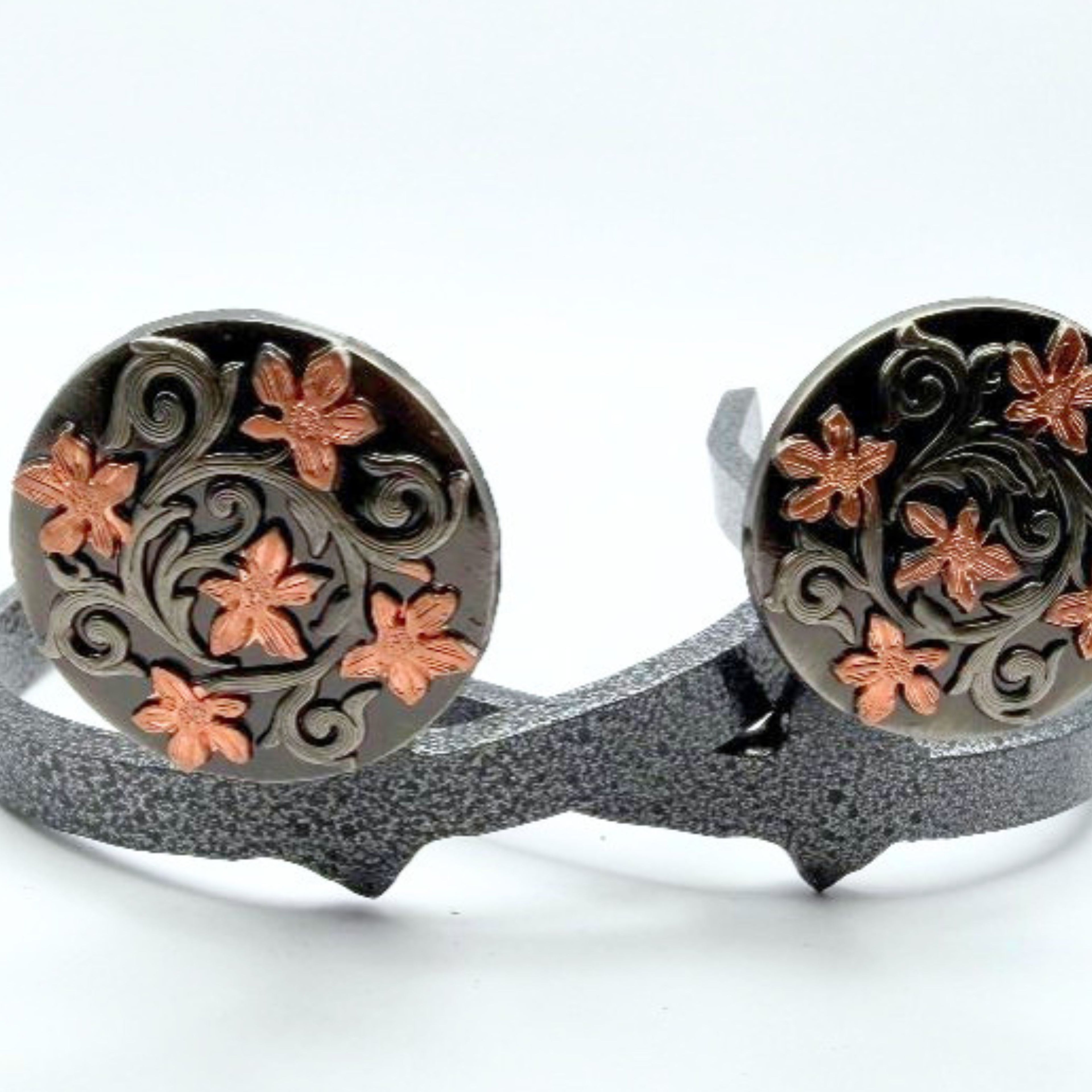 Handcrafted Floral Cowgirl Cuff featuring copper flowers, western scroll details, and feminine western styling designed for cowboy boots.