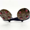 Red Stone Copper Zia Cowgirl Cuff with round Southwestern medallions, red stones, copper-tone details, and western boot accessory styling for cowboy boots.