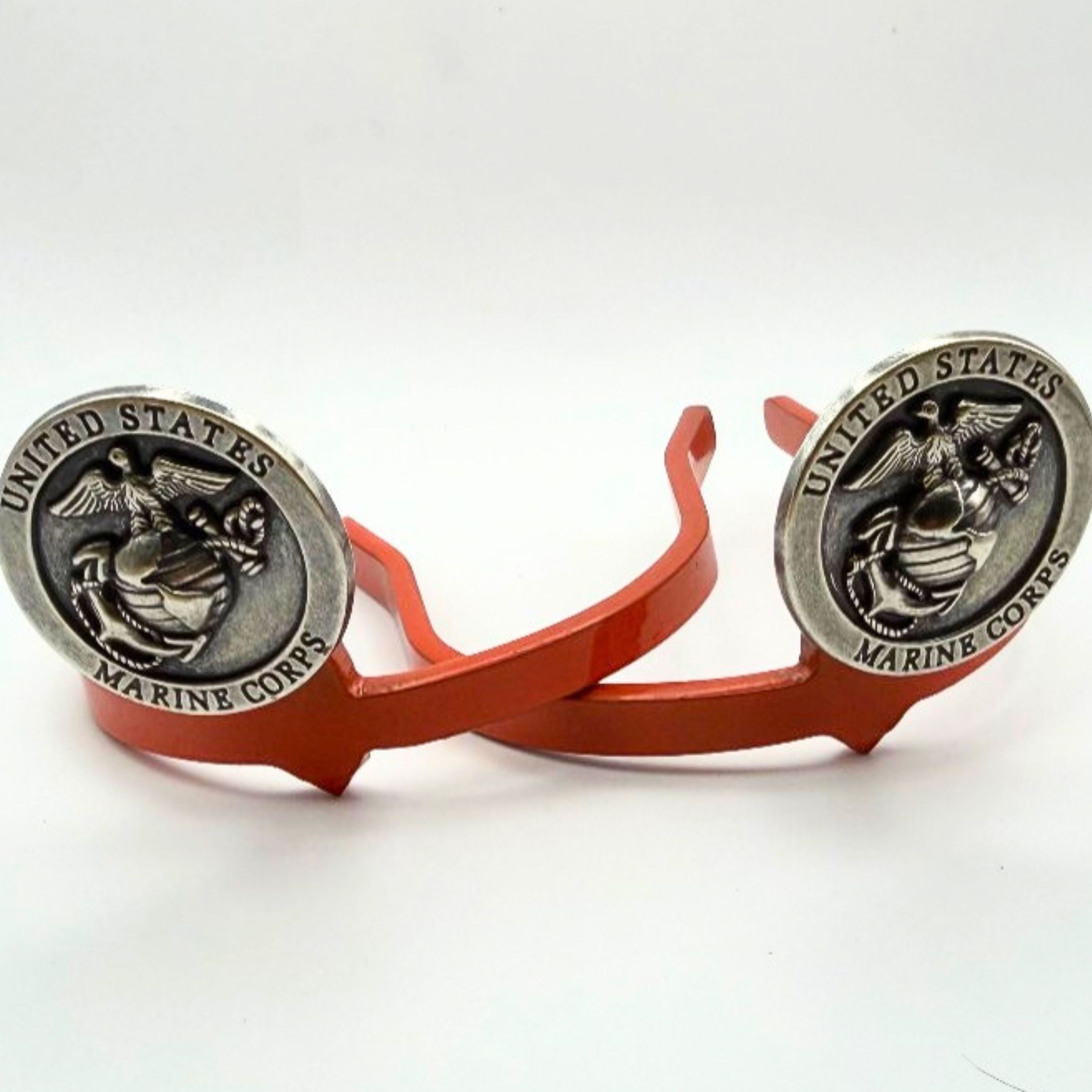 United States Marine Corps Cowgirl Cuff featuring the Eagle, Globe, and Anchor emblem in antique silver tone, handcrafted western boot accessory designed to keep jean hems off the ground.