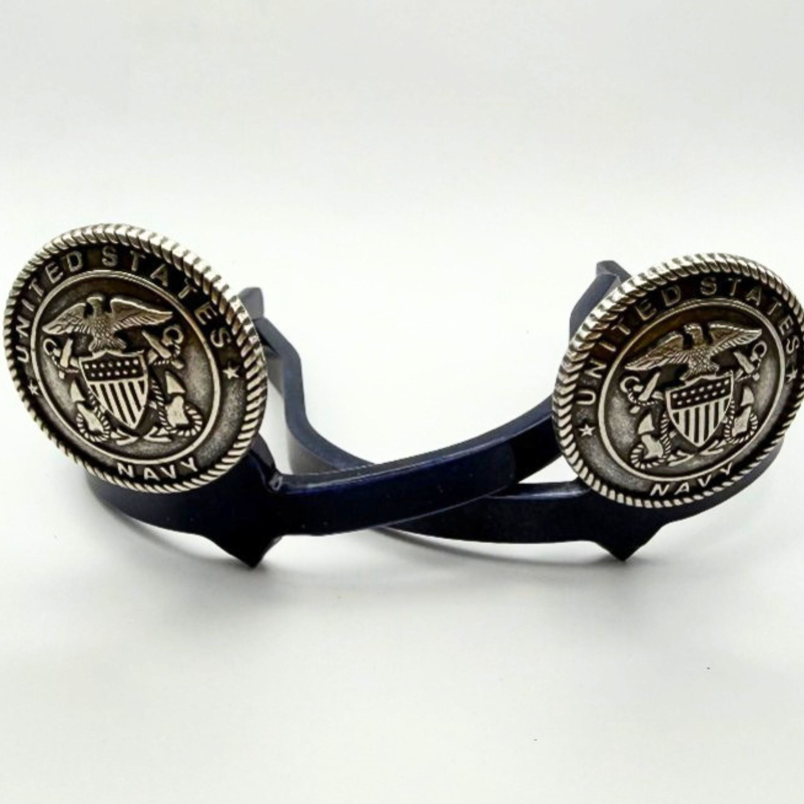 United States Navy Cowgirl Cuff featuring an antique silver-tone Navy emblem with rope-edge detailing, handcrafted western boot accessory designed to keep jean hems off the ground.